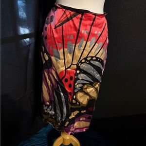 Bold Abstract Print Midi Skirt in Red, Gold & Black